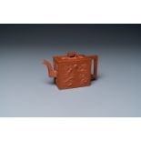 A Chinese rectangular Yixing stoneware 'dragon' teapot, seal mark, Kangxi