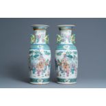 A pair of Chinese famille rose vases, 19th C.