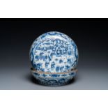 A Chinese blue and white 'hundred boys' box and cover, Wanli mark and of the period