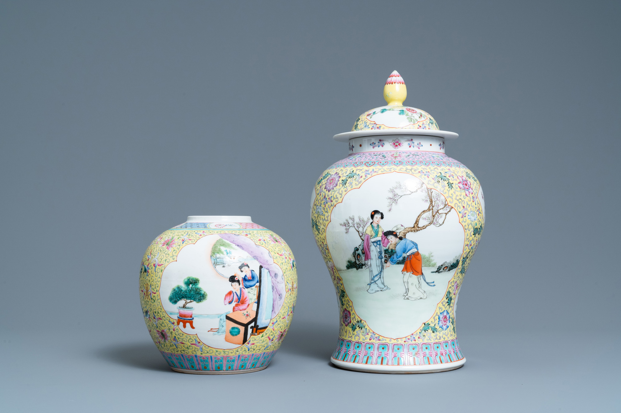 Two Chinese famille rose vases and a fish bowl, Republic - Image 2 of 13