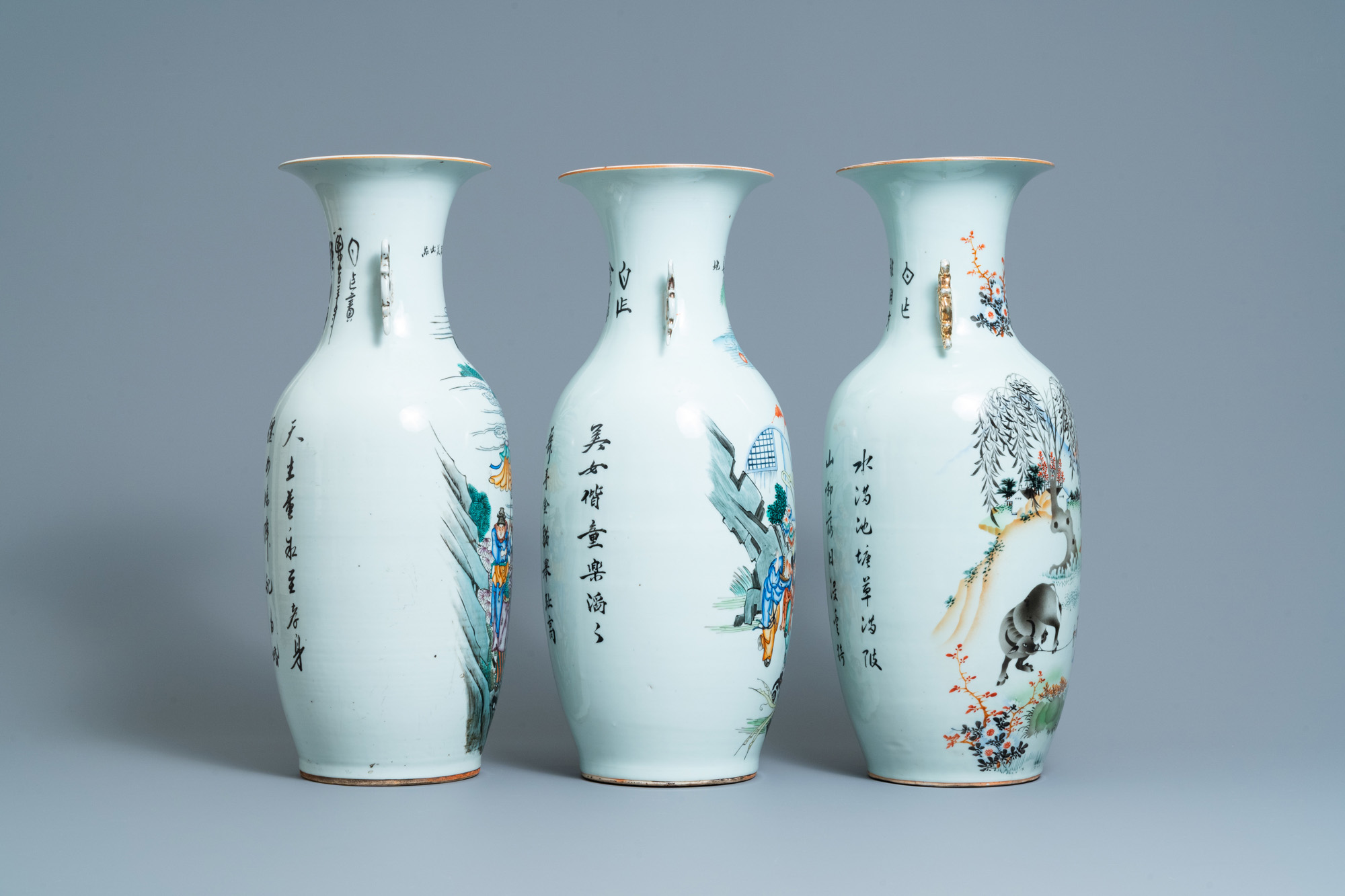 Three Chinese famille rose vases, 19/20th C. - Image 2 of 6