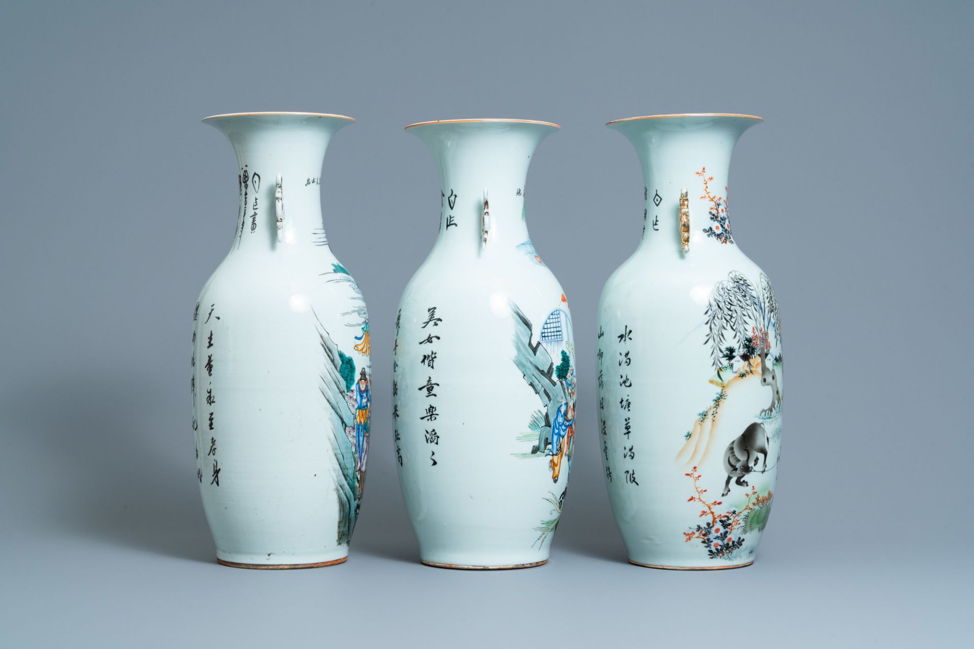 Three Chinese famille rose vases, 19/20th C. - Image 2 of 6
