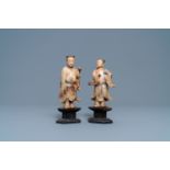 A pair of Chinese Shoushan soapstone figures, Kangxi