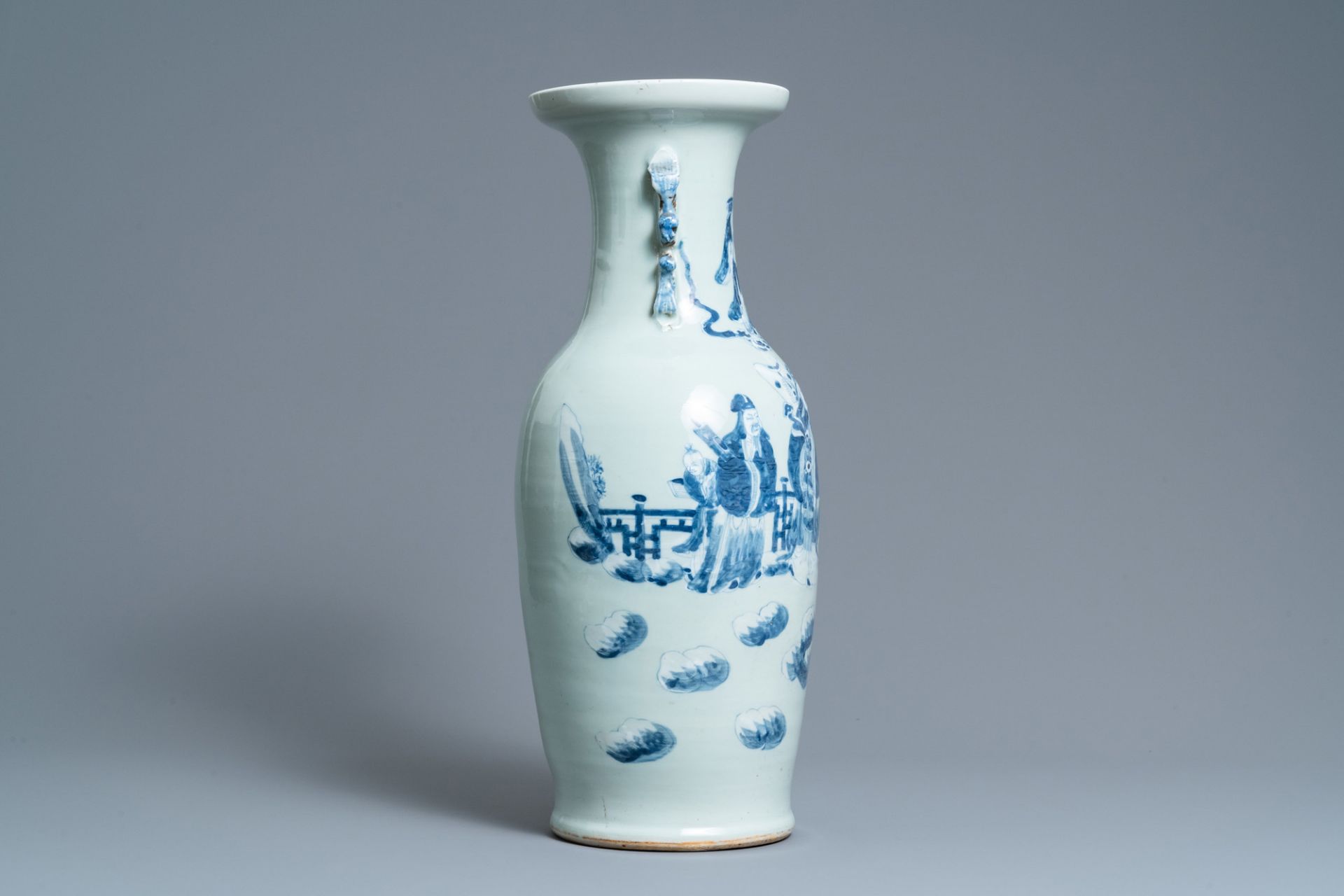 A Chinese blue and white celadon-ground vase, 19th C. - Image 2 of 6