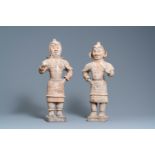 A pair of Chinese painted pottery 'Lokapala' guardian figures, Tang