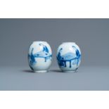 Two Chinese blue and white tea caddies, Kangxi