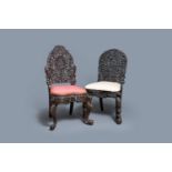 Two Anglo-Indian colonial or Ceylonese reticulated wooden chairs, 18/19th C.