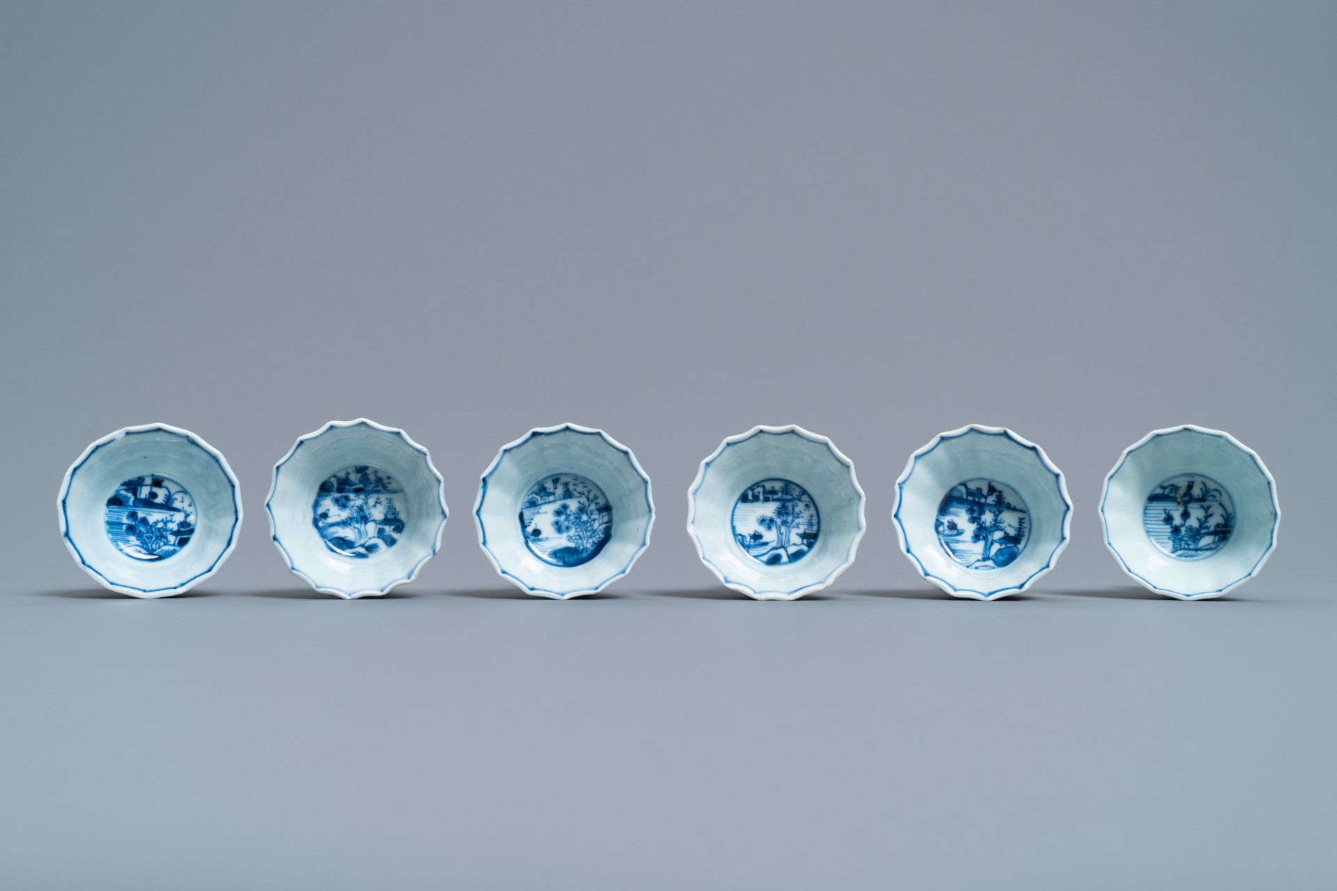 Six Chinese blue and white cups, six saucers and a bowl, Ming and Kangxi - Image 15 of 16