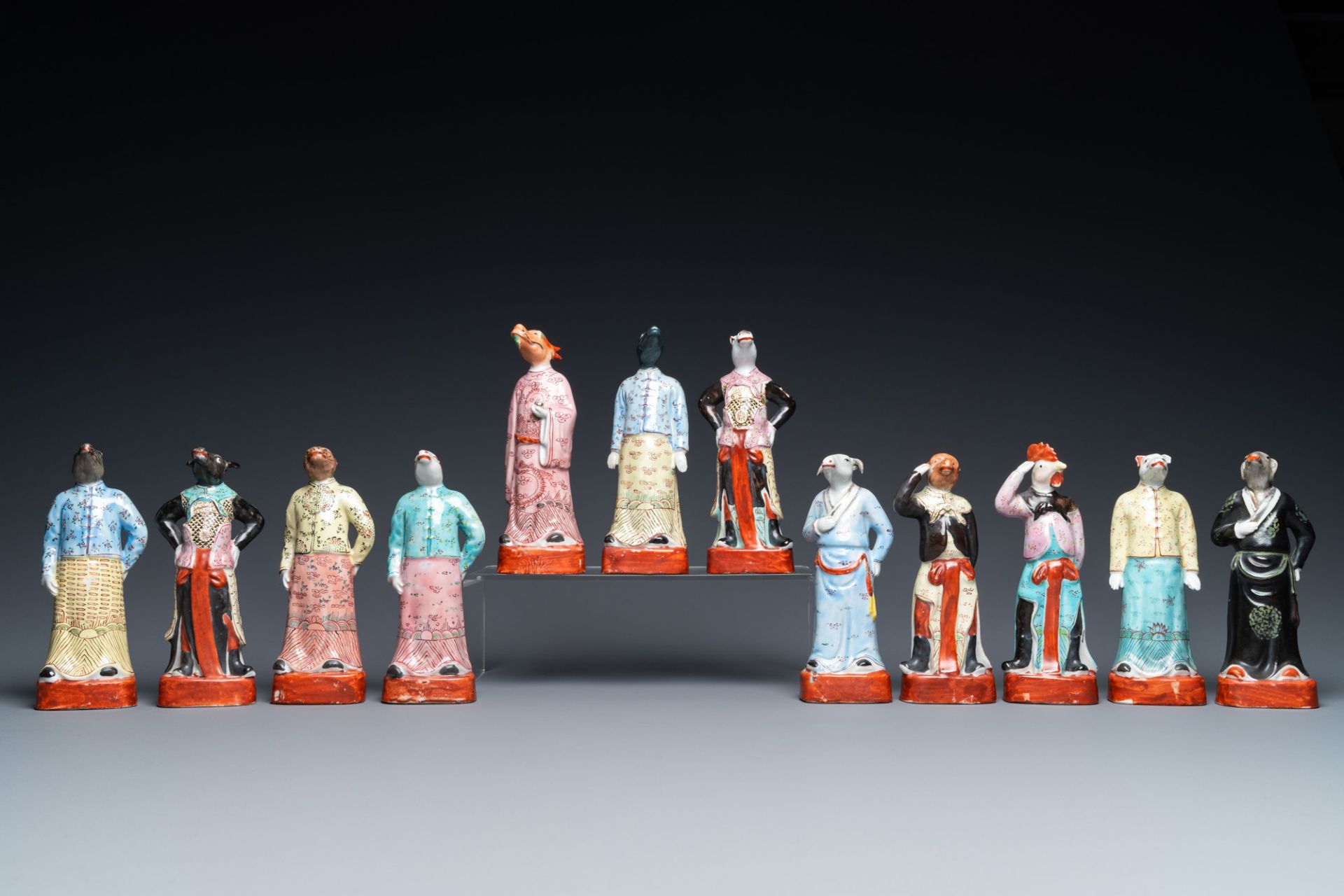 A complete set of twelve Chinese famille rose zodiac figures, Hongxian seal mark, Republic - Image 3 of 9