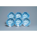 Six Chinese blue and white 'Xi Xiang Ji' plates, Qianlong