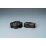 Two Chinese Canton tortoise veneer covered boxes, 19th C.