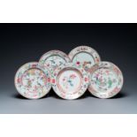 Five Chinese famille rose plates, Yongzheng/Qianlong