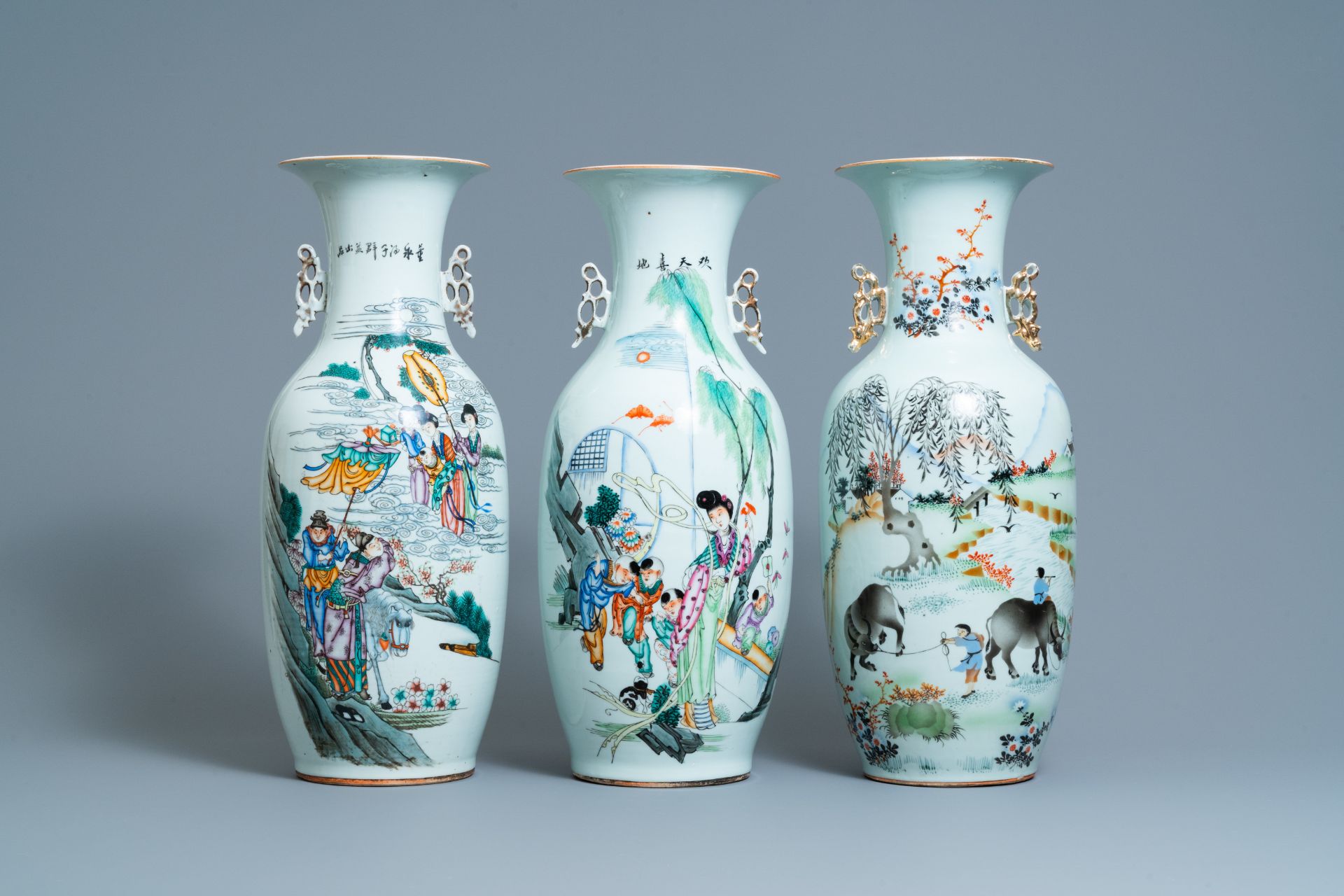 Three Chinese famille rose vases, 19/20th C.