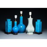 Four Chinese monochrome turquoise vases and a celadon vase, 19/20th C.