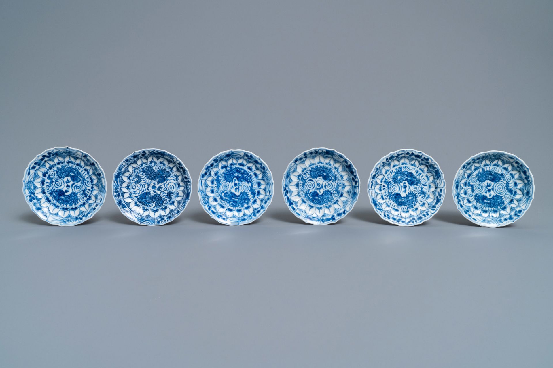 Six Chinese blue and white cups, six saucers and a bowl, Ming and Kangxi - Image 9 of 16