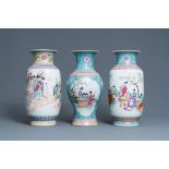 Three Chinese famille rose vases, Qianlong marks, Republic