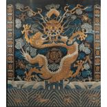 A large Chinese imperial gold thread-embroidered silk 'dragon' panel, Qing