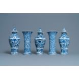 A Chinese blue and white five-piece garniture with floral design, Kangxi