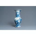 A Chinese blue and white 'yenyen' vase with fishermen in a mountainous landscape, Kangxi