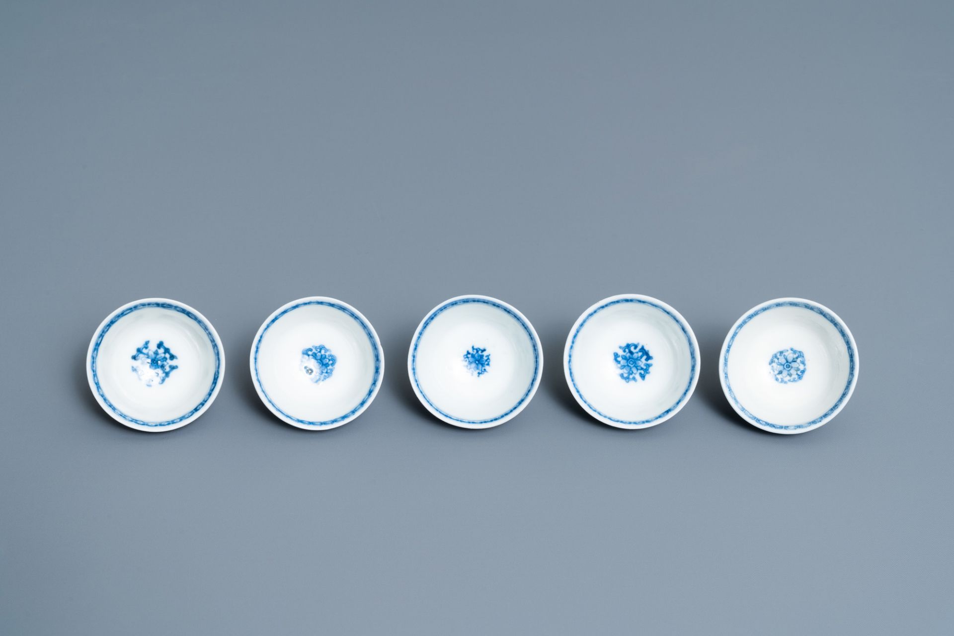 Five Chinese blue and white cups and saucers, Kangxi - Image 9 of 9