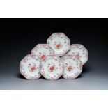 Six Chinese octagonal famille rose plates, Qianlong