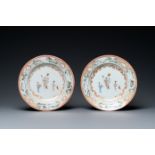 A pair of Chinese famille rose 'mandarin' plates, Qianlong