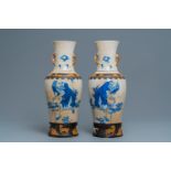 A pair of Chinese Nanking crackle-glazed vases with Li Tieguai, 19th C.