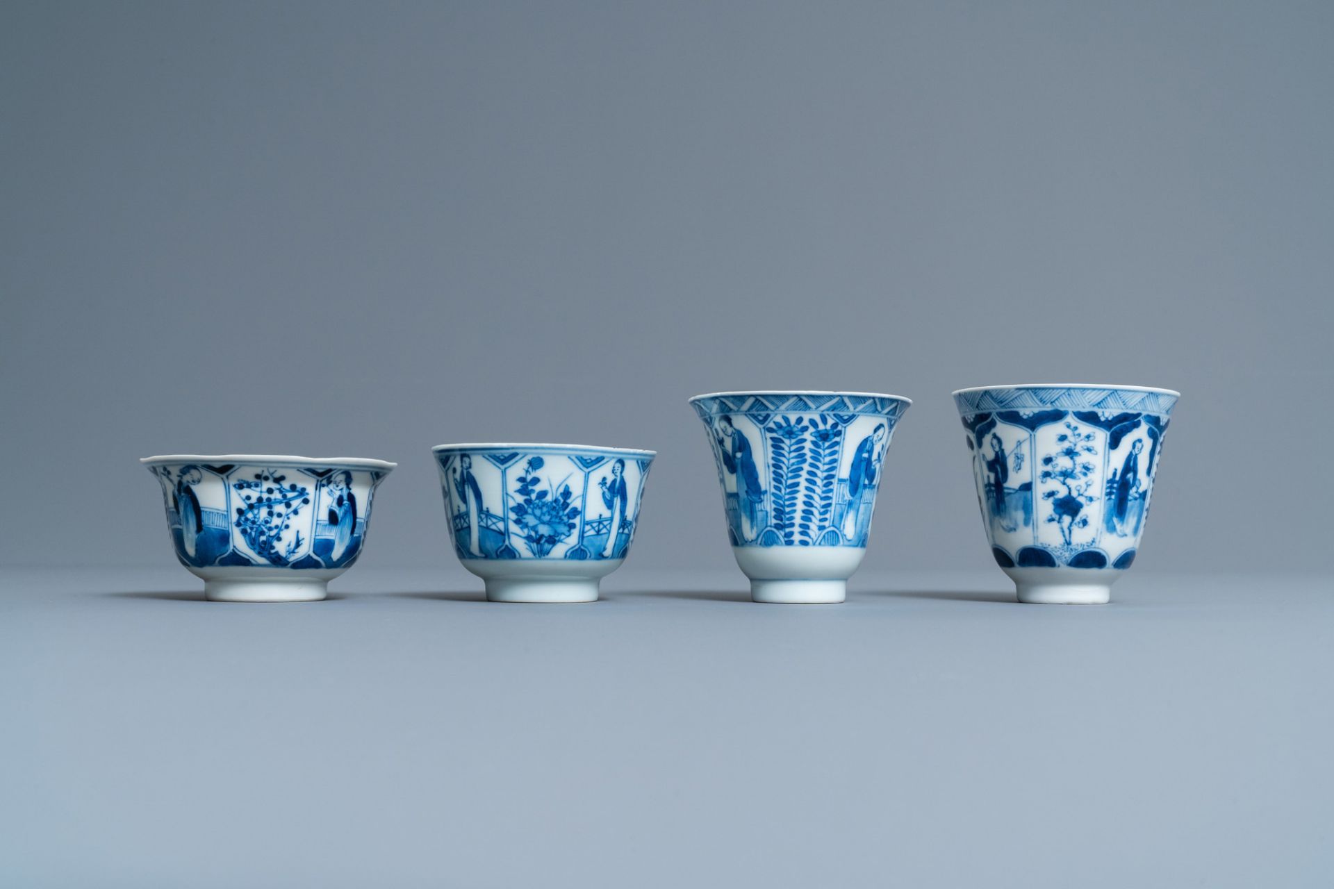 Forty-three Chinese blue and white cups and twenty-five saucers with 'Long Eliza', various marks, 19 - Image 3 of 13