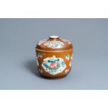 A Chinese famille rose capucine brown-ground bowl and cover, Qianlong