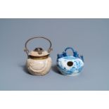 A Vietnamese 'Bat Trang' stoneware waterpipe and a Chinese 'Bleu de Hue' lime pot, 19th C.