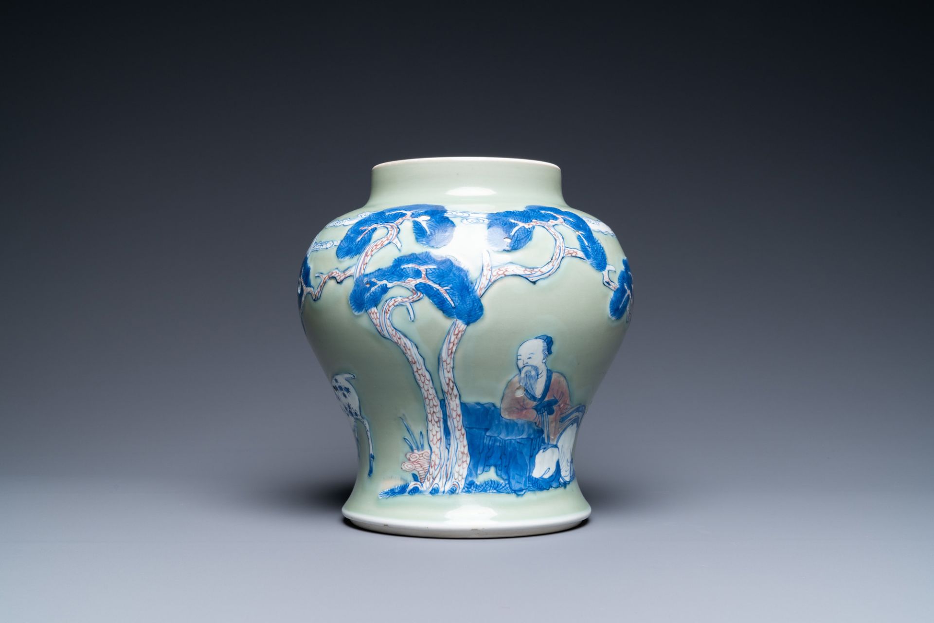 A Chinese blue, white and copper-red celadon-ground vase, Kangxi - Image 4 of 6