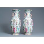 A pair of Chinese Canton famille rose 'Wu Shuang Pu' vases, 19th C.