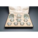 A Chinese Canton famille verte 14-piece tea service in presentation box, 19th C.