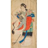 Chinese school, ink and color on silk: 'Magu with a crane', 18/19th C.