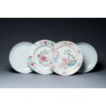 Two Chinese famille rose dishes and a pair of cold-painted monochrome white dishes, Qianlong