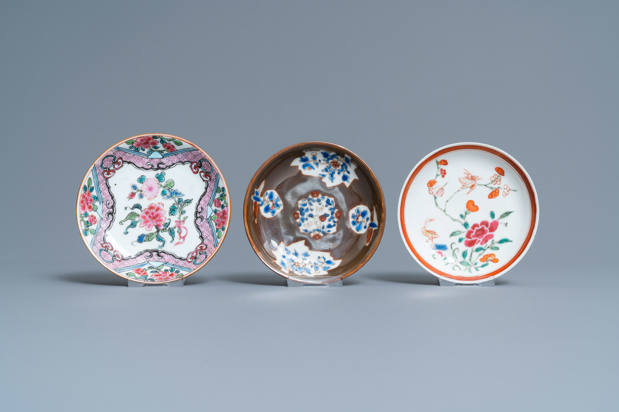 Seven Chinese famille rose and other cups and saucers, Kangxi and later - Image 4 of 11