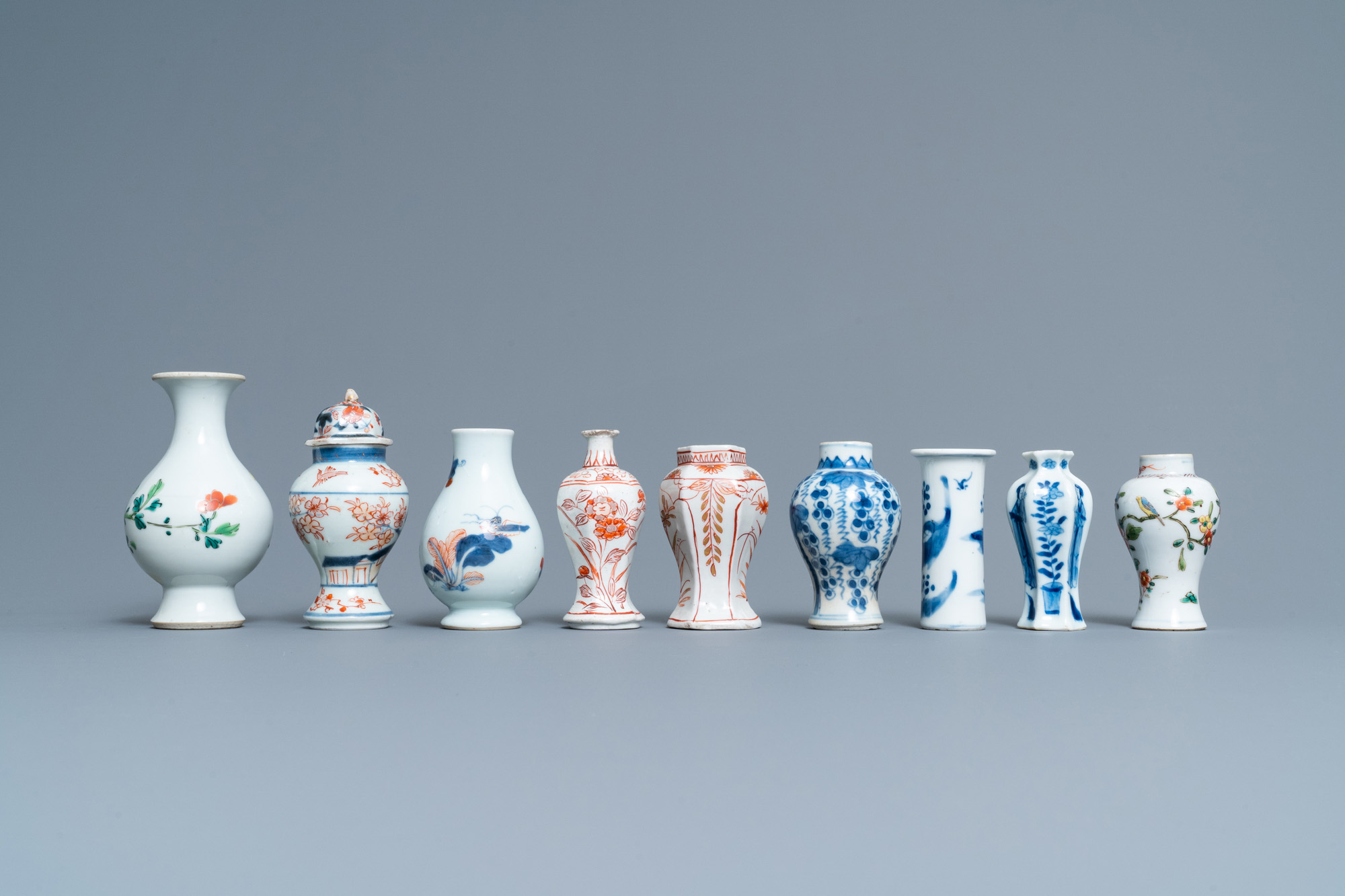 Ten mostly Chinese blue and white, famille rose and Imari-style vases, Kangxi and later - Image 4 of 13
