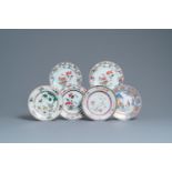 Six Chinese famille rose, verte and Imari-style plates, Kangxi/Qianlong