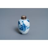 A Chinese blue and white silver-mounted tea caddy, Kangxi