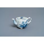 A Chinese blue and white tripod lotus-molded teapot and cover, Kangxi