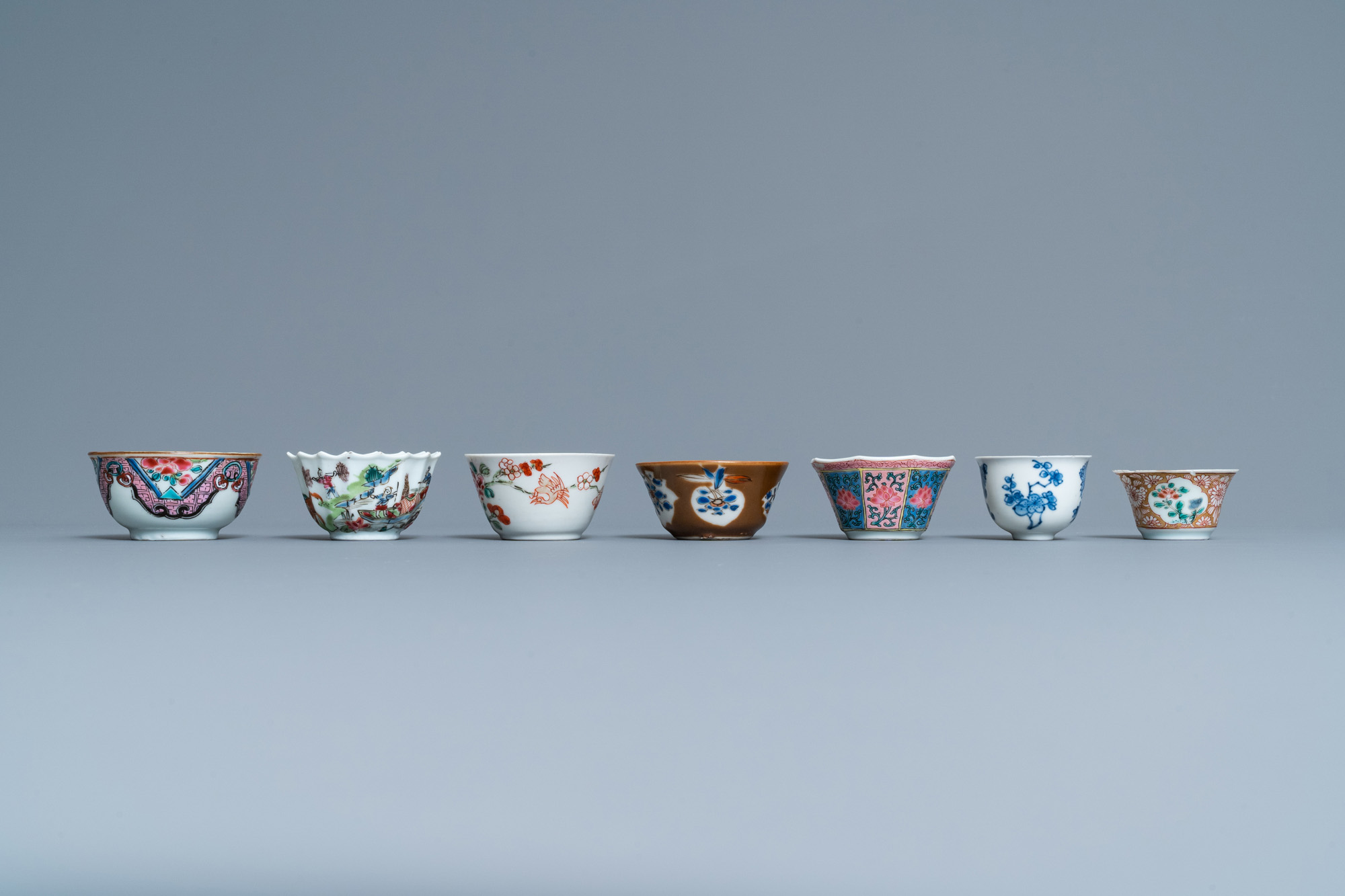 Seven Chinese famille rose and other cups and saucers, Kangxi and later - Image 9 of 11