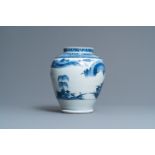 A Japanese blue and white Arita vase with a landscape, Edo, 17th C.