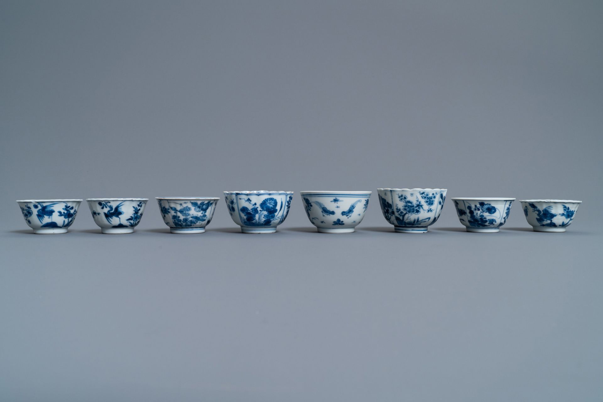 Eight Chinese blue and white cups and five saucers, Kangxi - Image 7 of 10