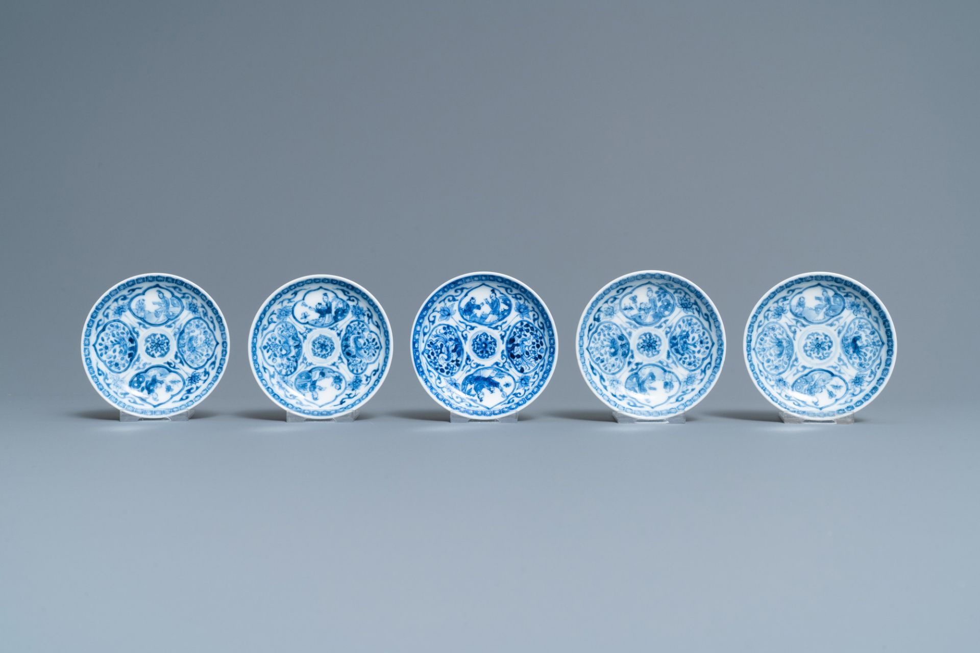 Five Chinese blue and white cups and saucers, Kangxi - Image 2 of 9