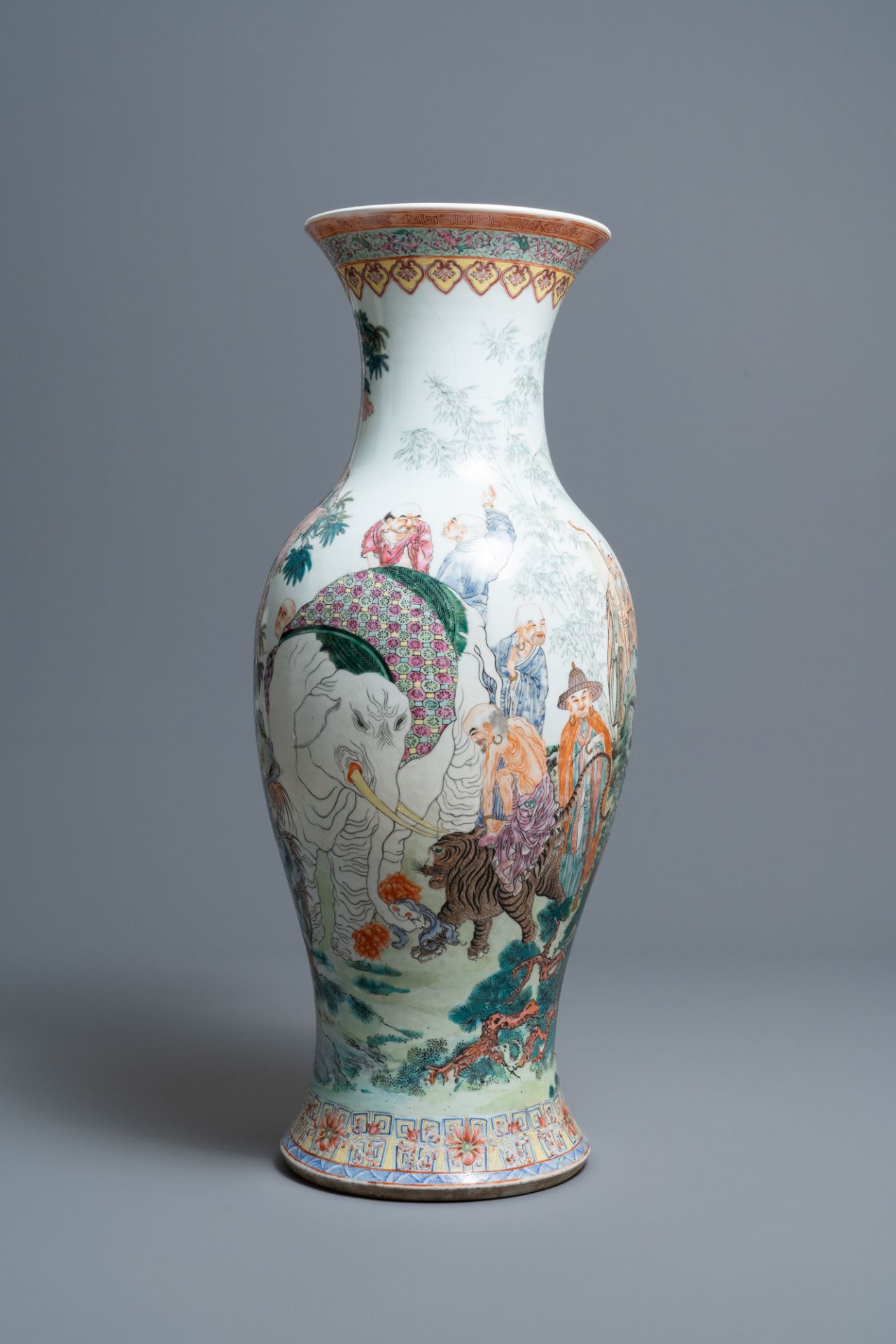 A large Chinese famille rose 'immortals' vase, Republic - Image 2 of 7