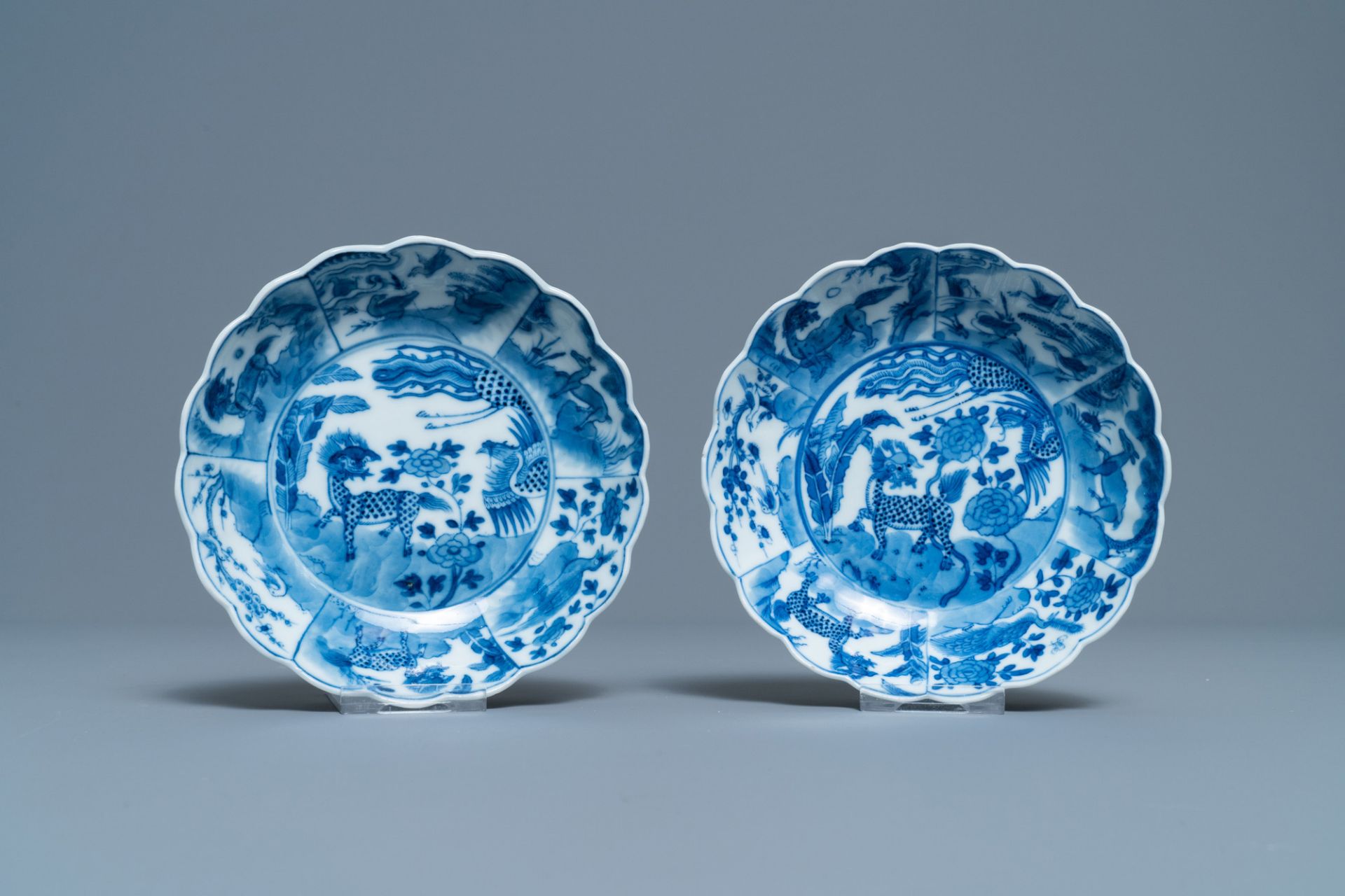 Five Chinese blue and white dishes, a bowl and a covered jar, 18/19th C. - Image 4 of 11