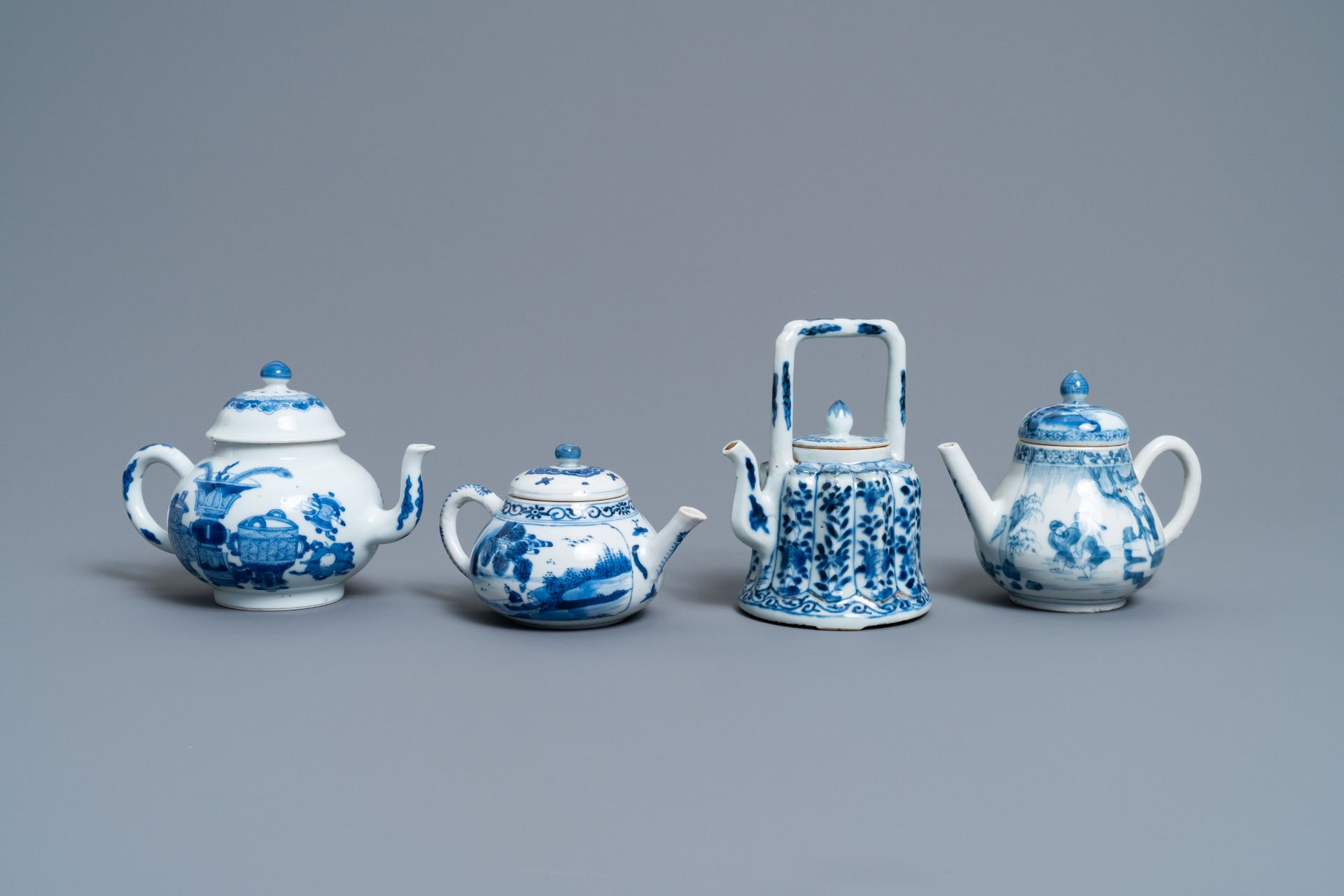 Four Chinese blue and white teapots and covers, Kangxi