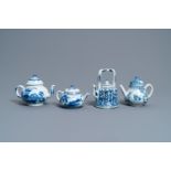 Four Chinese blue and white teapots and covers, Kangxi