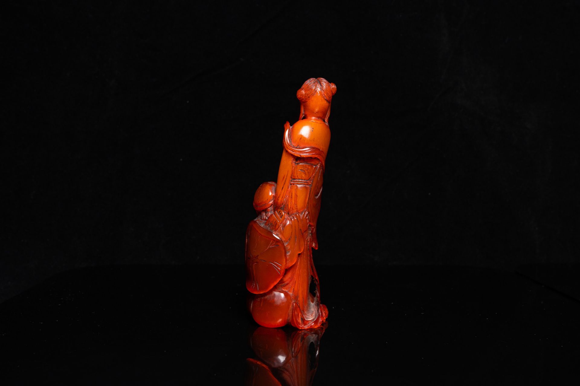 A Chinese carved buffalo horn group, Qing - Image 3 of 6