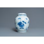 A Chinese blue and white vase and cover with floral sprigs, Transitional period